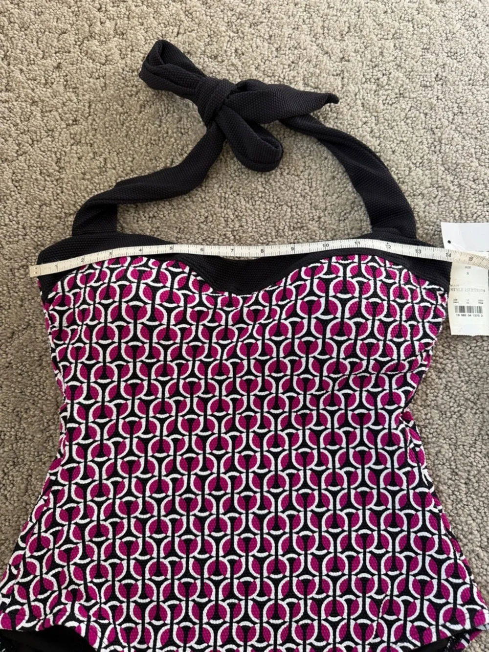 Lands End Geometric Retro One-piece Swimsuit Halter Bathing Suit Women SZ S NWT